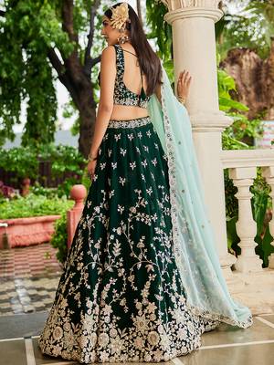 Green Organza Sequinse embroidery Lehenga choli with Dupatta 4