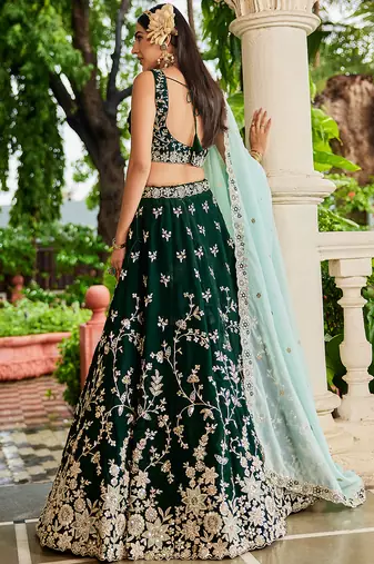 Green Organza Sequinse embroidery Lehenga choli with Dupatta