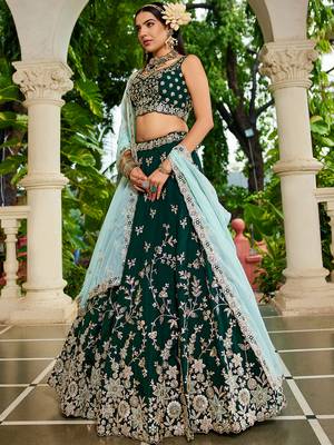 Green Organza Sequinse embroidery Lehenga choli with Dupatta 5