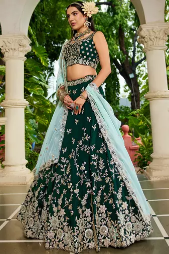 Green Organza Sequinse embroidery Lehenga choli with Dupatta
