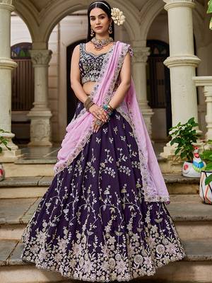 Magenta Organza Sequinse embroidery Lehenga choli with Dupatta 1