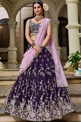 Magenta Organza Sequinse embroidery Lehenga choli with Dupatta