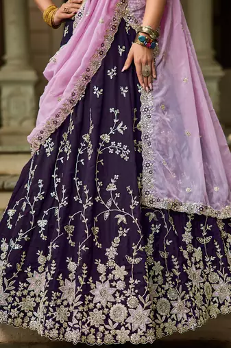 Magenta Organza Sequinse embroidery Lehenga choli with Dupatta