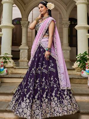 Magenta Organza Sequinse embroidery Lehenga choli with Dupatta 3