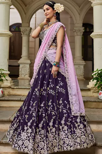 Magenta Organza Sequinse embroidery Lehenga choli with Dupatta