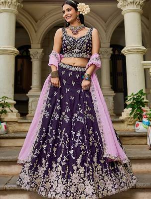 Magenta Organza Sequinse embroidery Lehenga choli with Dupatta 4