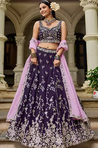 Magenta Organza Sequinse embroidery Lehenga choli with Dupatta