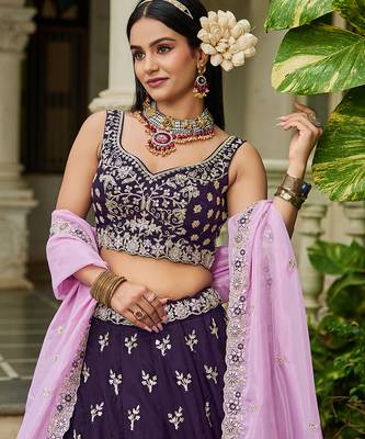 Magenta Organza Sequinse embroidery Lehenga choli with Dupatta 5