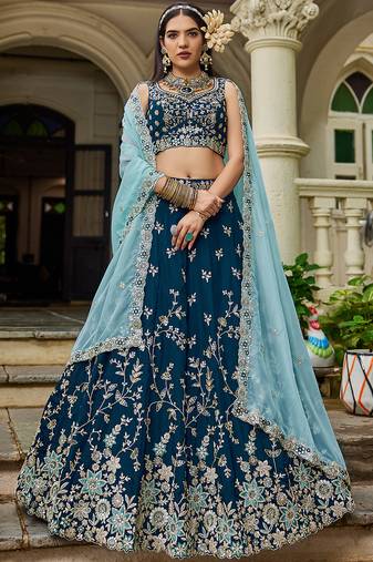 Navy blue Organza Sequinse embroidery Lehenga choli with Dupatta