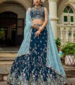 Navy blue Organza Sequinse embroidery Lehenga choli with Dupatta