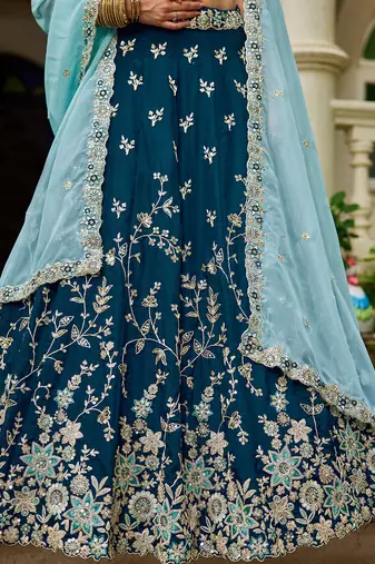 Navy blue Organza Sequinse embroidery Lehenga choli with Dupatta