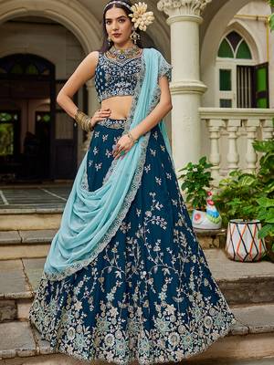 Navy blue Organza Sequinse embroidery Lehenga choli with Dupatta 3
