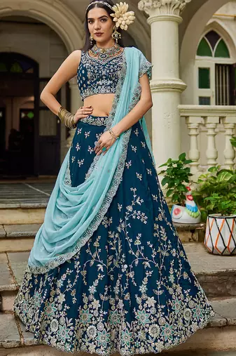 Navy blue Organza Sequinse embroidery Lehenga choli with Dupatta