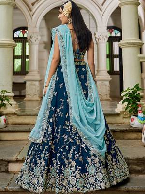 Navy blue Organza Sequinse embroidery Lehenga choli with Dupatta 4