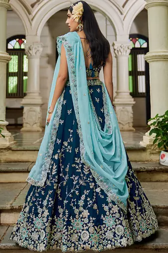 Navy blue Organza Sequinse embroidery Lehenga choli with Dupatta