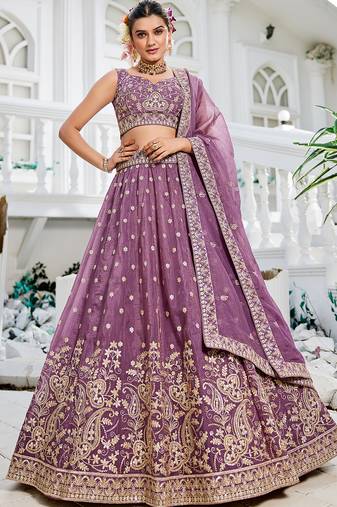 Lavender Golden Tissue Sequinse embroidery Lehenga choli with Dupatta
