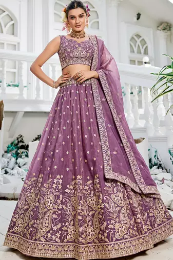 Lavender Golden Tissue Sequinse embroidery Lehenga choli with Dupatta