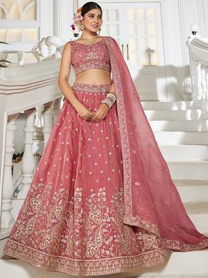 Pink Golden Tissue Sequinse embroidery Lehenga choli with Dupatta 1