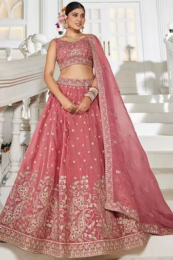 Pink Golden Tissue Sequinse embroidery Lehenga choli with Dupatta