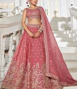 Pink Golden Tissue Sequinse embroidery Lehenga choli with Dupatta