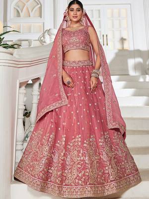 Pink Golden Tissue Sequinse embroidery Lehenga choli with Dupatta 2