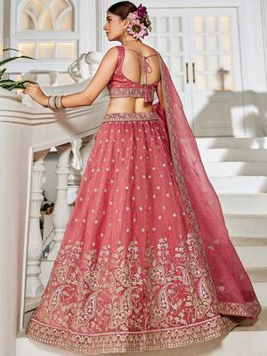 Pink Golden Tissue Sequinse embroidery Lehenga choli with Dupatta 4
