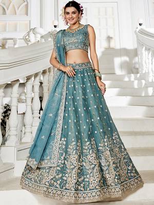 Sea green Golden Tissue Sequinse embroidery Lehenga choli with Dupatta 1