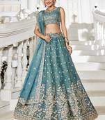 Sea green Golden Tissue Sequinse embroidery Lehenga choli with Dupatta