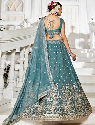 Sea green Golden Tissue Sequinse embroidery Lehenga choli with Dupatta 2