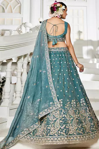 Sea green Golden Tissue Sequinse embroidery Lehenga choli with Dupatta