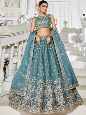 Sea green Golden Tissue Sequinse embroidery Lehenga choli with Dupatta 3