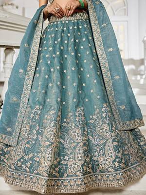Sea green Golden Tissue Sequinse embroidery Lehenga choli with Dupatta 4