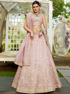 Mauve Tissue Sequinse embroidery Lehenga choli with Dupatta 1