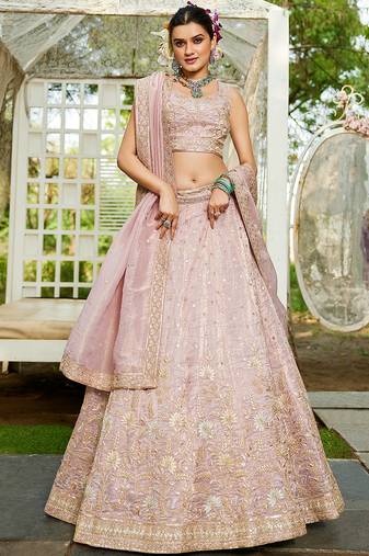 Mauve Tissue Sequinse embroidery Lehenga choli with Dupatta