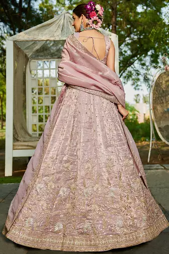 Mauve Tissue Sequinse embroidery Lehenga choli with Dupatta