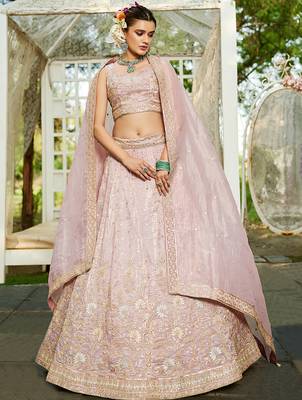 Mauve Tissue Sequinse embroidery Lehenga choli with Dupatta 3