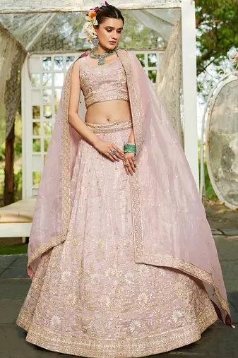Mauve Tissue Sequinse embroidery Lehenga choli with Dupatta