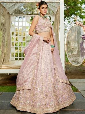 Mauve Tissue Sequinse embroidery Lehenga choli with Dupatta 4