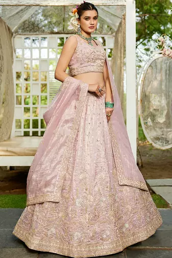 Mauve Tissue Sequinse embroidery Lehenga choli with Dupatta