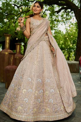 Nude Tissue Sequinse embroidery Lehenga choli with Dupatta