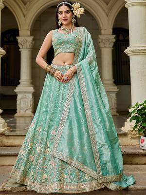 Sea green Tissue Sequinse embroidery Lehenga choli with Dupatta 1