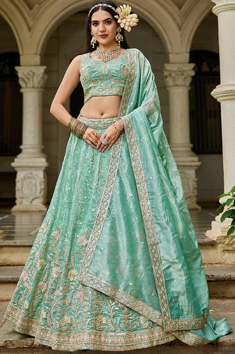 Sea green Tissue Sequinse embroidery Lehenga choli with Dupatta