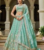 Sea green Tissue Sequinse embroidery Lehenga choli with Dupatta