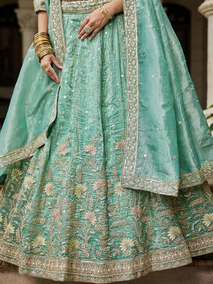 Sea green Tissue Sequinse embroidery Lehenga choli with Dupatta 2