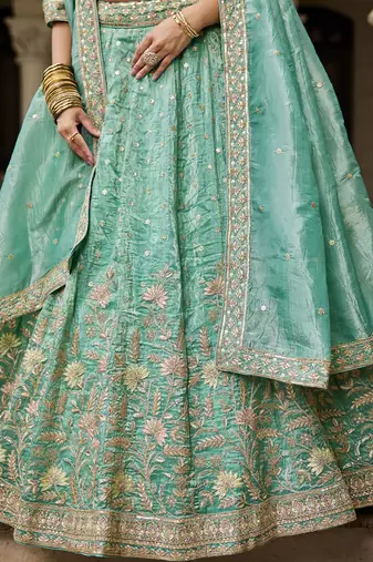 Sea green Tissue Sequinse embroidery Lehenga choli with Dupatta