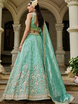 Sea green Tissue Sequinse embroidery Lehenga choli with Dupatta 5