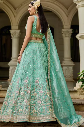Sea green Tissue Sequinse embroidery Lehenga choli with Dupatta