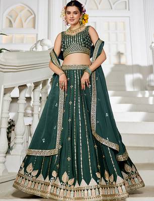 Green Georgette Sequinse embroidery Lehenga choli with Dupatta 1