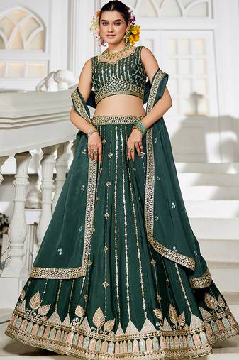 Green Georgette Sequinse embroidery Lehenga choli with Dupatta