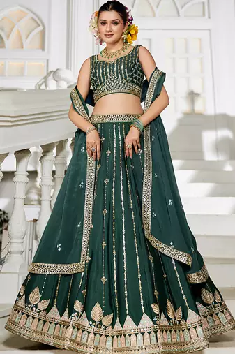 Green Georgette Sequinse embroidery Lehenga choli with Dupatta